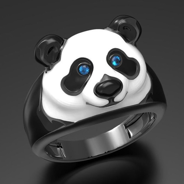 Czarno-biała panda - pierścień biżuteryjny z indie akcentem dla estetycznych kobiet i nastoletnich dziewcząt - prezent na Halloween - Wianko - 5