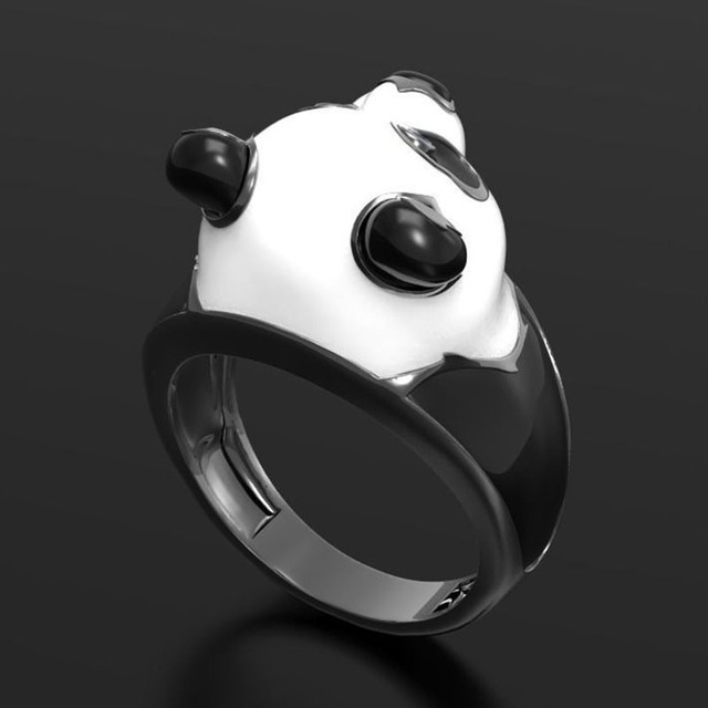 Czarno-biała panda - pierścień biżuteryjny z indie akcentem dla estetycznych kobiet i nastoletnich dziewcząt - prezent na Halloween - Wianko - 6