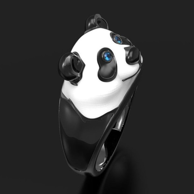 Czarno-biała panda - pierścień biżuteryjny z indie akcentem dla estetycznych kobiet i nastoletnich dziewcząt - prezent na Halloween - Wianko - 3