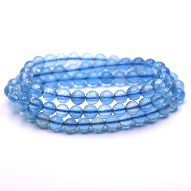 Prawdziwa, naturalna bransoletka z niebieskiego akwamarynu, wykonana z 6 mm jasnych kulek kwarcowych w trzech okrążeniach, idealna zarówno dla kobiet, jak i mężczyzn - bogactwo kamieni AAAA - Wianko - 3