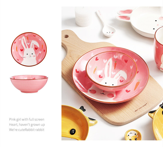 Sztućce dla dzieci JO LIFE - słodkie zwierzęce desenie, miska do karmienia, kubek, miseczka ceramiczna - Wianko - 7