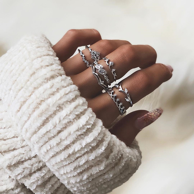 Pierścionki kwiatowe w stylu bohema - 7 sztuk kryształowych pierścieni Knuckle Finger Midi dla kobiet Party biżuteria - Wianko - 13