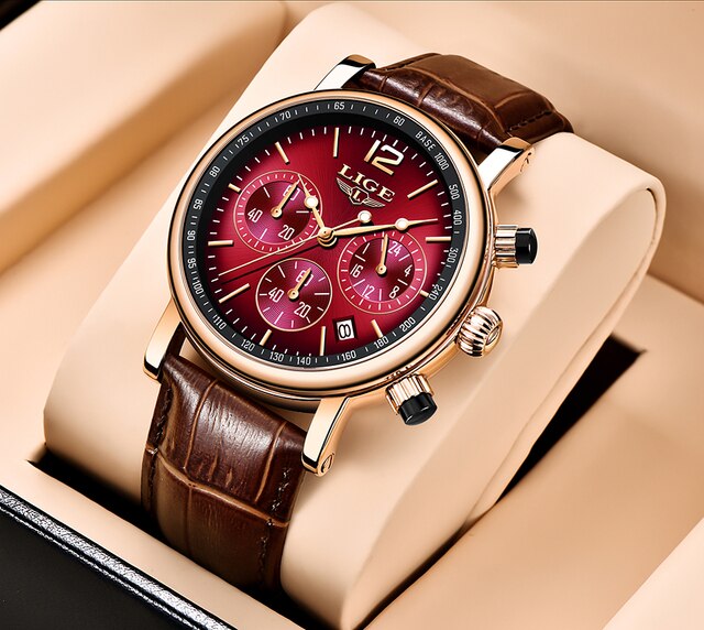 Zegarek męski LIGE biznesowy, luksusowy, kwarcowy, skórzany pasek, wodoodporny 30M, modny, reloj hombre + Box - Wianko - 15