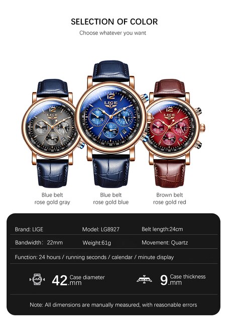 Zegarek męski LIGE biznesowy, luksusowy, kwarcowy, skórzany pasek, wodoodporny 30M, modny, reloj hombre + Box - Wianko - 4