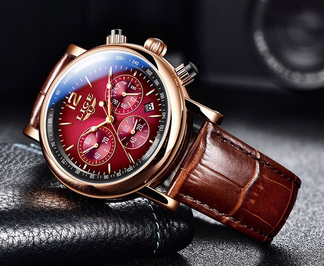 Zegarek męski LIGE biznesowy, luksusowy, kwarcowy, skórzany pasek, wodoodporny 30M, modny, reloj hombre + Box - Wianko - 14