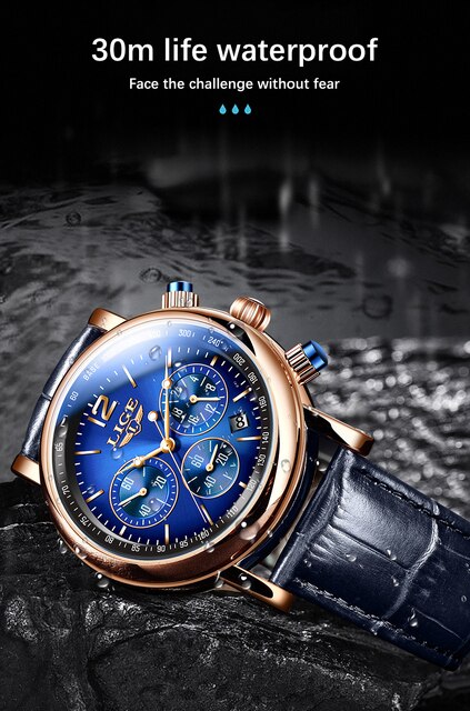 Zegarek męski LIGE biznesowy, luksusowy, kwarcowy, skórzany pasek, wodoodporny 30M, modny, reloj hombre + Box - Wianko - 9