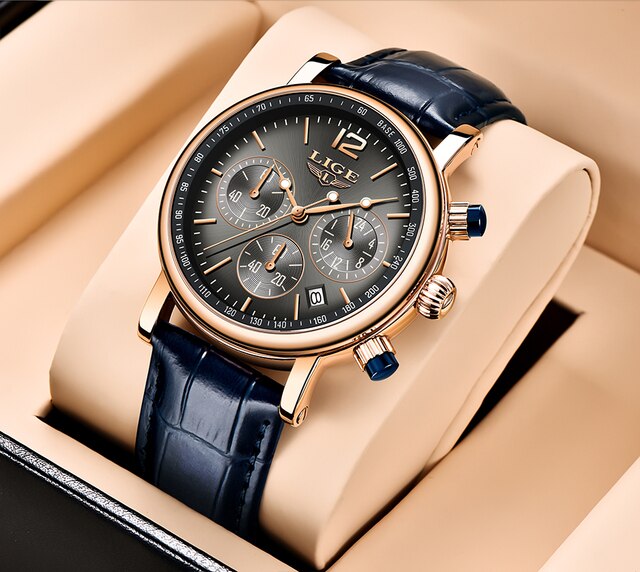 Zegarek męski LIGE biznesowy, luksusowy, kwarcowy, skórzany pasek, wodoodporny 30M, modny, reloj hombre + Box - Wianko - 19