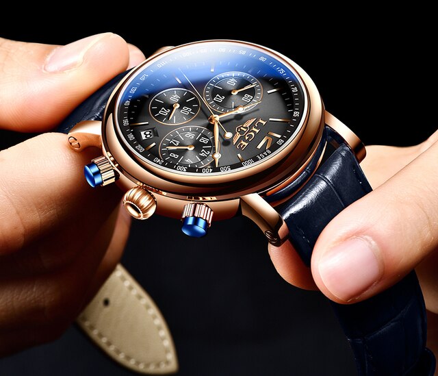 Zegarek męski LIGE biznesowy, luksusowy, kwarcowy, skórzany pasek, wodoodporny 30M, modny, reloj hombre + Box - Wianko - 17