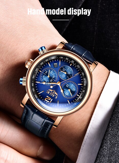 Zegarek męski LIGE biznesowy, luksusowy, kwarcowy, skórzany pasek, wodoodporny 30M, modny, reloj hombre + Box - Wianko - 2