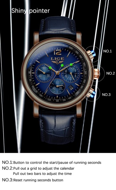 Zegarek męski LIGE biznesowy, luksusowy, kwarcowy, skórzany pasek, wodoodporny 30M, modny, reloj hombre + Box - Wianko - 8