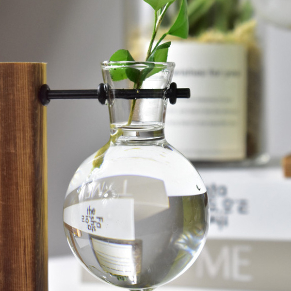 Biurko szklane z hydroponicznym wazonem i drewnianą tacą dekoracyjną - Wianko - 7