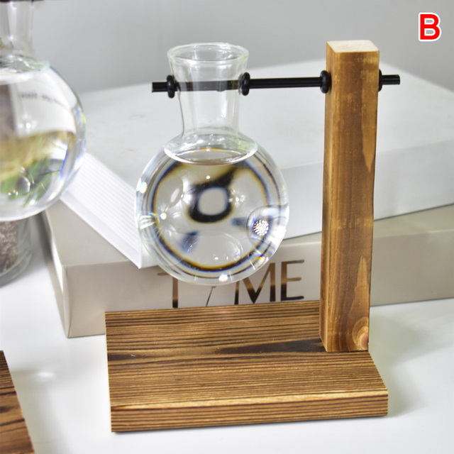 Biurko szklane z hydroponicznym wazonem i drewnianą tacą dekoracyjną - Wianko - 12