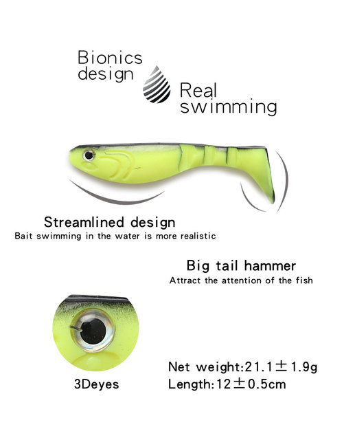 Brand New Miękkie Przynęty 12cm 4 szt./paczka - 3D-eyes, T-tail Worm Wobbler, Główka Jigowa - Szarmancka Symulacja Silikonowej Przynęty - Wianko - 2