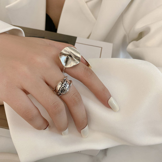 Pierścionek kobiecy Evimi 925 srebro - trendy, elegancki, vintage, prosty, nieregularny, z listem geometrycznym - Wianko - 2