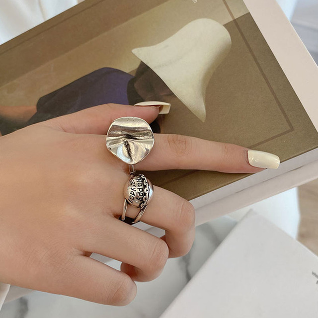 Pierścionek kobiecy Evimi 925 srebro - trendy, elegancki, vintage, prosty, nieregularny, z listem geometrycznym - Wianko - 5