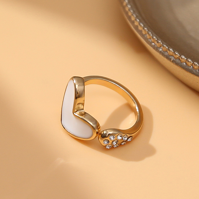 Biały damski pierścionek z otwartym sercem - romantyczny prezent walentynkowy i akcesorium 2021 - Wianko - 7