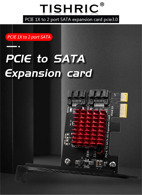 TISHRIC karta rozszerzeń Pci‑e 1 do 2 portów interfejs Sata karta adaptera Pcie 3.0 X1 SATA PCI-e PCI Express dla BTC Miner Mining - Karta rozszerzeń Pci‑e 2-portowa interfejsu Sata Pcie 3.0 X1 dla BTC Miner Mining - Wianko - 1