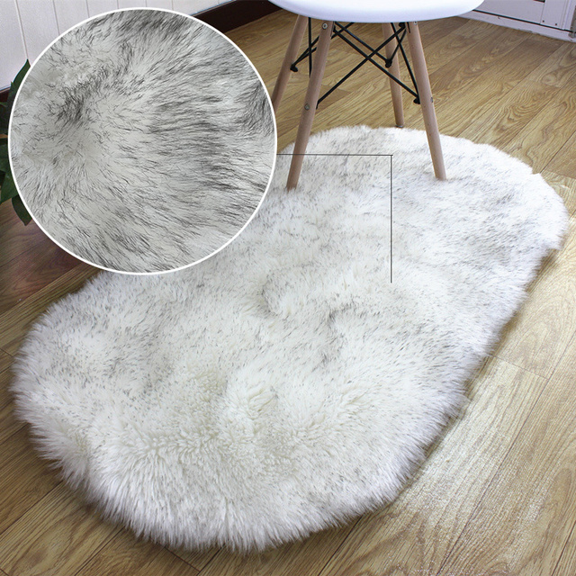 Dywany: Owalne miękkie białe dywaniki z futra Faux kożuch do salonu i sypialni - Wianko - 15