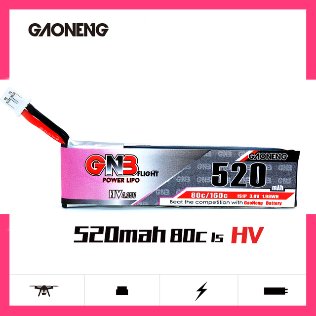 Bateria Lipo Gaoneng GNB 520mAh 3.8V 80C/160C 1S HV 4.35V PH2.0 - Emax Tinyhawk Kingkong LDARC TINY7 - Wianko - 2