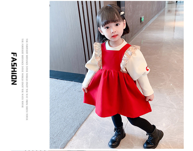 Zestaw ubranek dla dziewczynek: bluzka i sukienka (2 szt.) w jednolitym kolorze dla maluchów - Wianko - 2