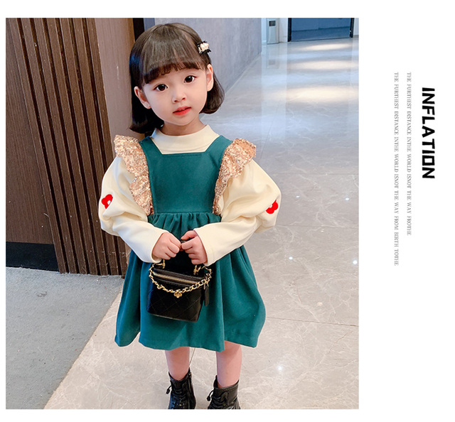 Zestaw ubranek dla dziewczynek: bluzka i sukienka (2 szt.) w jednolitym kolorze dla maluchów - Wianko - 8