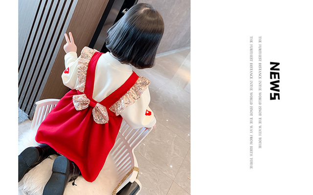 Zestaw ubranek dla dziewczynek: bluzka i sukienka (2 szt.) w jednolitym kolorze dla maluchów - Wianko - 3