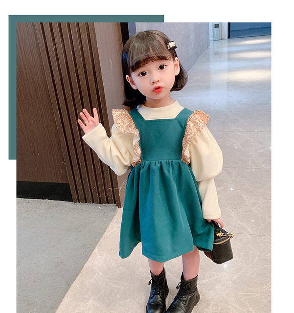 Zestaw ubranek dla dziewczynek: bluzka i sukienka (2 szt.) w jednolitym kolorze dla maluchów - Wianko - 6