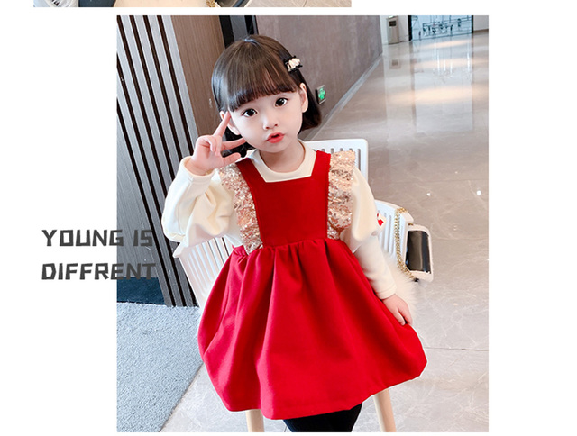 Zestaw ubranek dla dziewczynek: bluzka i sukienka (2 szt.) w jednolitym kolorze dla maluchów - Wianko - 4