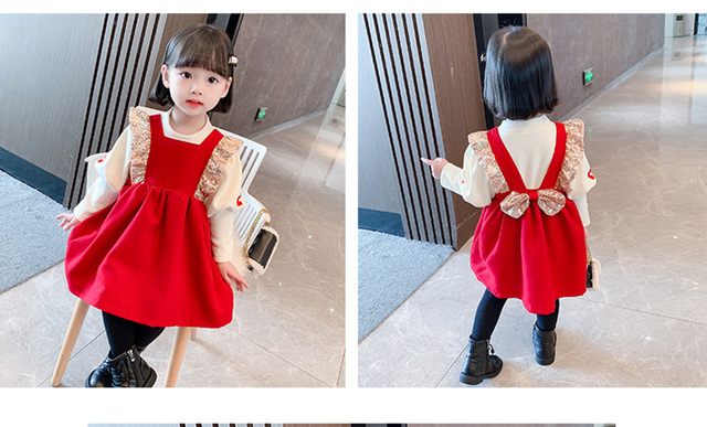 Zestaw ubranek dla dziewczynek: bluzka i sukienka (2 szt.) w jednolitym kolorze dla maluchów - Wianko - 5