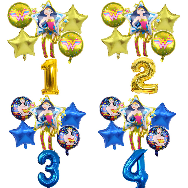 Super kobieta z balonów foliowych - zestaw 6 sztuk, złoty niebieski, 32 calowy, numer dekoracja urodzinowa Baby Shower Kids Boy Hero Toys - Wianko - 1