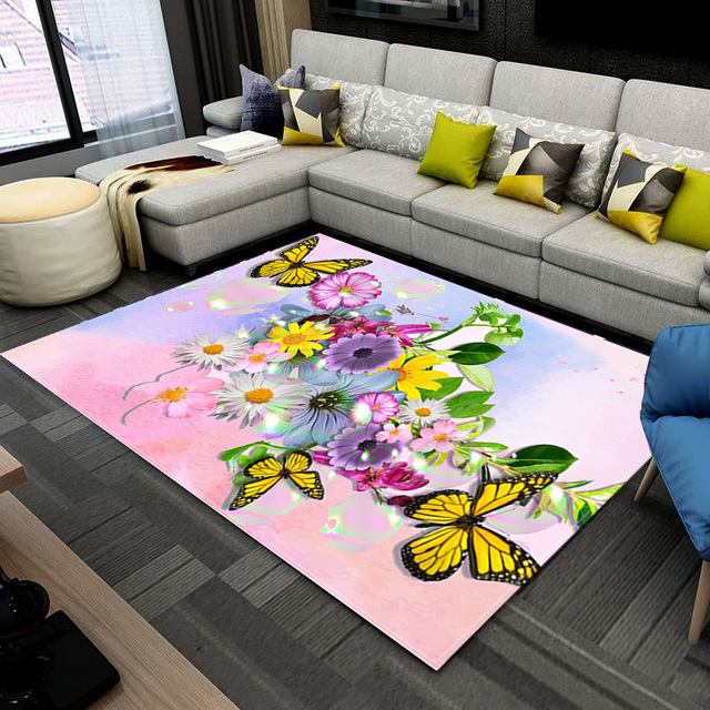 Duży dywan w motylkowy wzór z zabawnym drukiem 3D - idealny do salonu, sypialni, pokoju dziecięcego - Wianko - 4