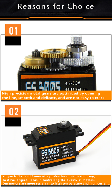 Analogowy metalowy wodoodporny serwo Emax ES3001 ES3005 43g serwo 13KG moment obrotowy dla RC samochód łódź samolot - Wianko - 8