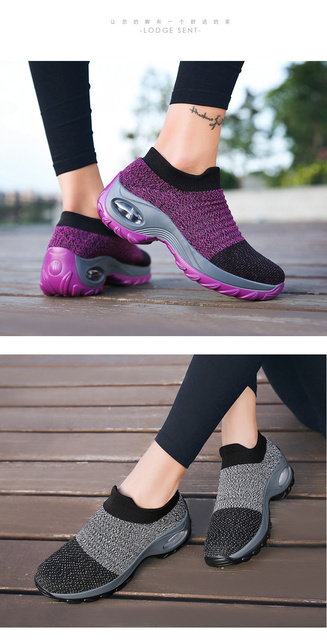 Damskie buty do tenisa grube dno platformy oddychająca siatka zwiększająca wysokość Slip-on kobiece skarpety obuwie Outdoor Women Sneakers - Wianko - 16
