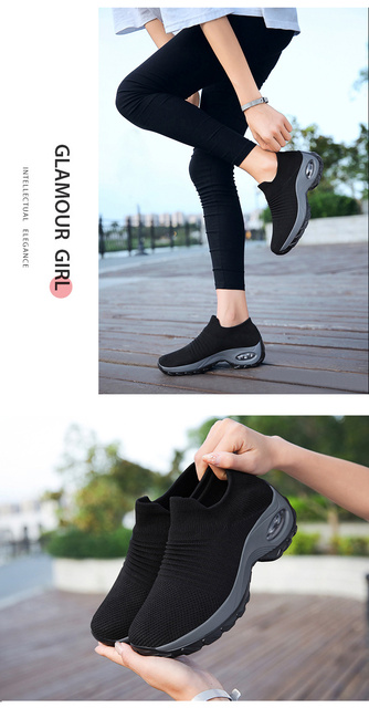Damskie buty do tenisa grube dno platformy oddychająca siatka zwiększająca wysokość Slip-on kobiece skarpety obuwie Outdoor Women Sneakers - Wianko - 13