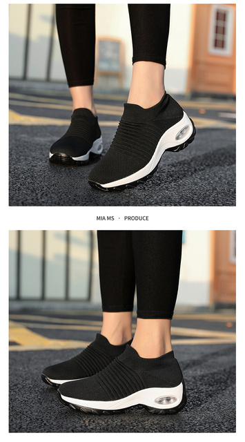 Damskie buty do tenisa grube dno platformy oddychająca siatka zwiększająca wysokość Slip-on kobiece skarpety obuwie Outdoor Women Sneakers - Wianko - 12