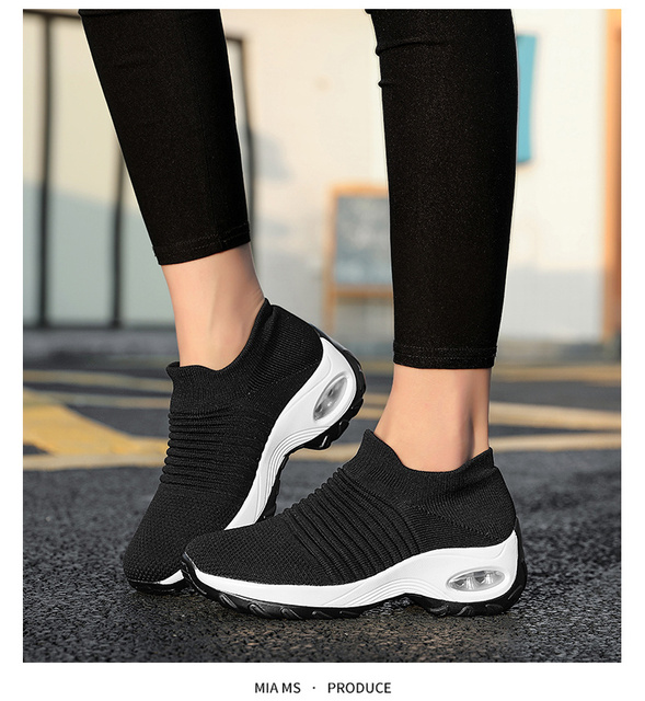 Damskie buty do tenisa grube dno platformy oddychająca siatka zwiększająca wysokość Slip-on kobiece skarpety obuwie Outdoor Women Sneakers - Wianko - 11