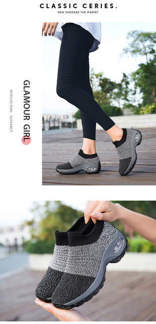 Damskie buty do tenisa grube dno platformy oddychająca siatka zwiększająca wysokość Slip-on kobiece skarpety obuwie Outdoor Women Sneakers - Wianko - 17