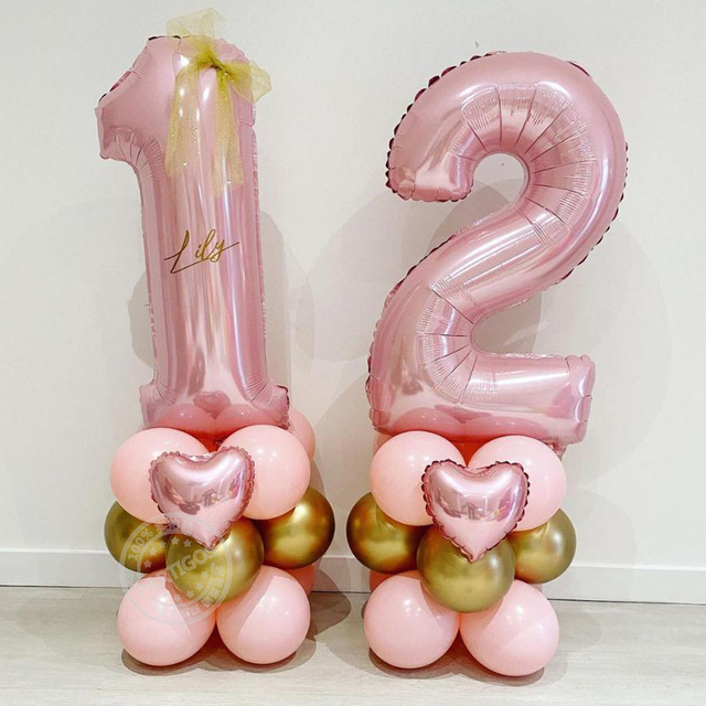 Zestaw 17 różowych cyfr z foliowych balonów - dekoracje urodzinowe dla dziewczynki 1st urodziny i księżniczki 123456789 - Wianko - 1
