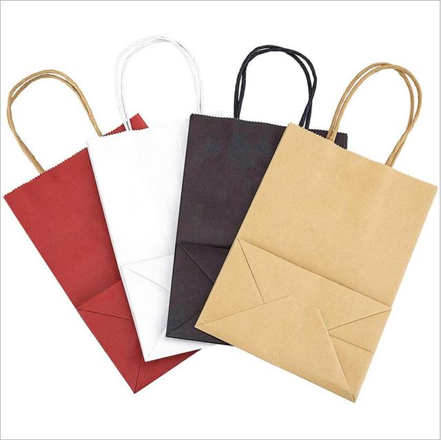 Opakowanie na prezenty - Torebka z papieru pakowego, uchwyt, czerwona/czarna/biała/torba z brązowego papieru, 50 sztuk - Wianko - 6