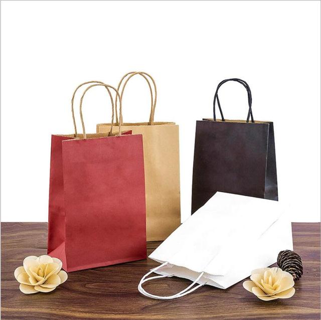Opakowanie na prezenty - Torebka z papieru pakowego, uchwyt, czerwona/czarna/biała/torba z brązowego papieru, 50 sztuk - Wianko - 3