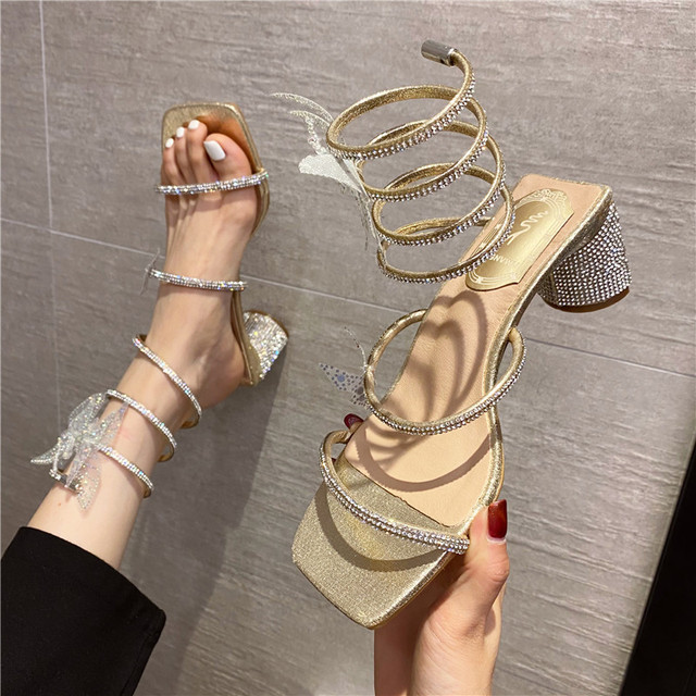 Wiosenno-letnie damskie sandały luksusowej mody 2021 z oczkami węża, motylem i grubymi obcasami - Wianko - 6