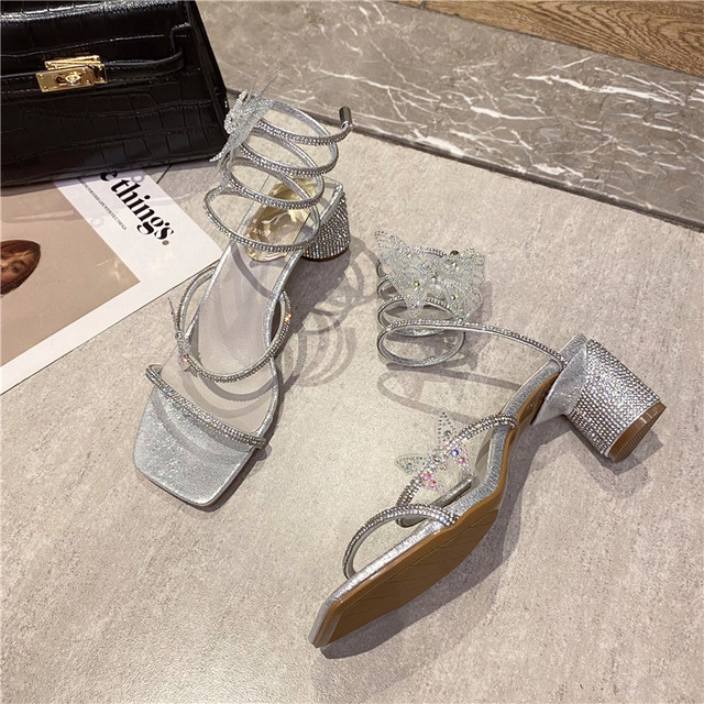 Wiosenno-letnie damskie sandały luksusowej mody 2021 z oczkami węża, motylem i grubymi obcasami - Wianko - 10