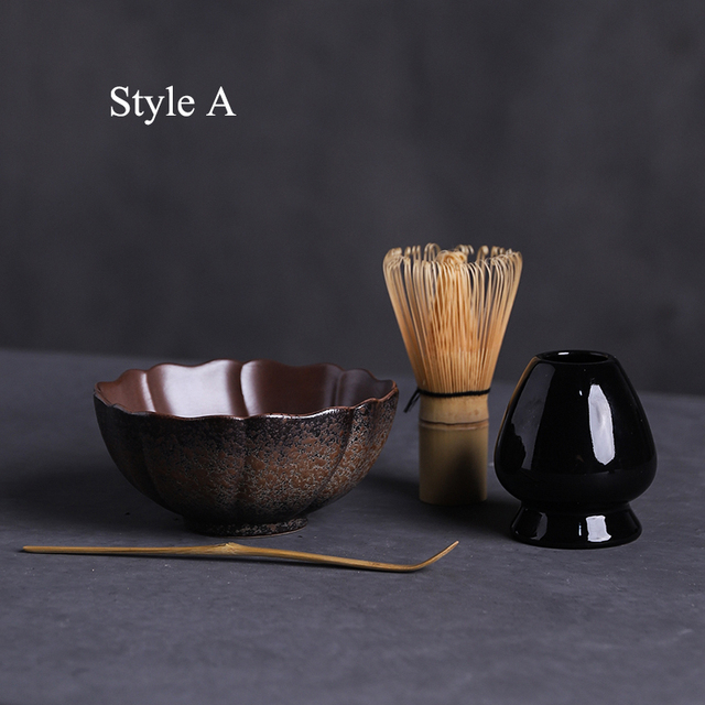 Zestaw do herbaty matcha: miska ceramiczna, trzepaczka bambusowa, szufelka - zestaw 4 szt - Wianko - 1