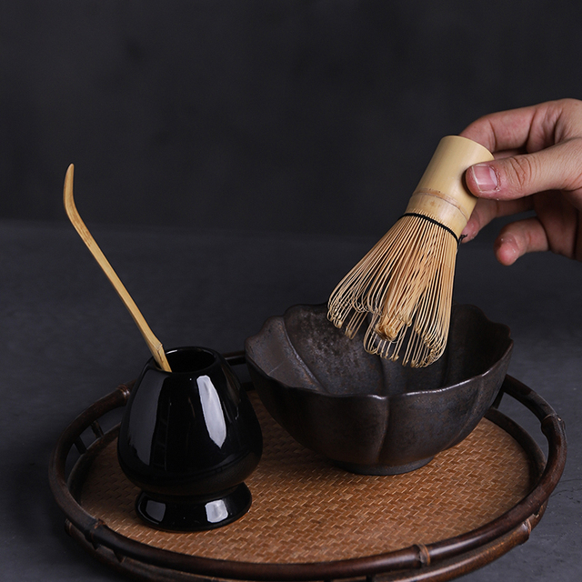 Zestaw do herbaty matcha: miska ceramiczna, trzepaczka bambusowa, szufelka - zestaw 4 szt - Wianko - 3