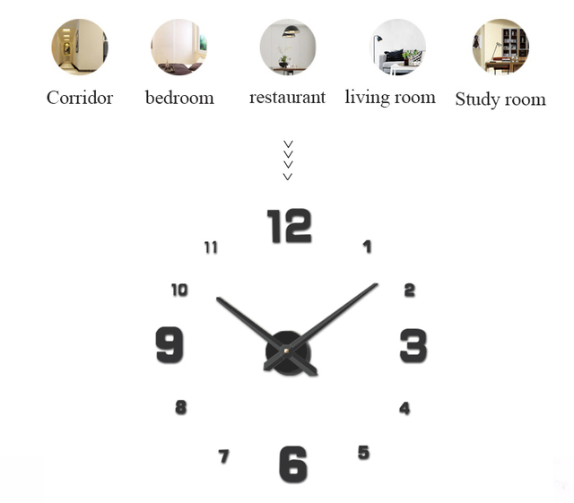 Duży nowoczesny zegar ścienny 3D do sypialni - samoprzylepny, dekoracyjny - Wianko - 12