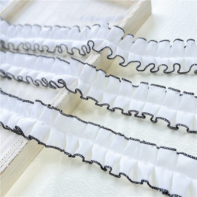 Plisowana koronka z falbanami i aplikacją, biała dwustronna wstążka, idealna do sukni ślubnej i wyrobów krawieckich DIY - Wianko - 4