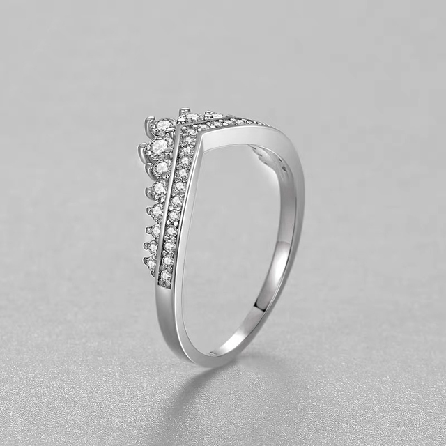 Pierścionek korona wieżowych z białym cyrkonem 925 Sterling, srebrny, elegancki prezent ślubny dla kobiet - Wianko - 6