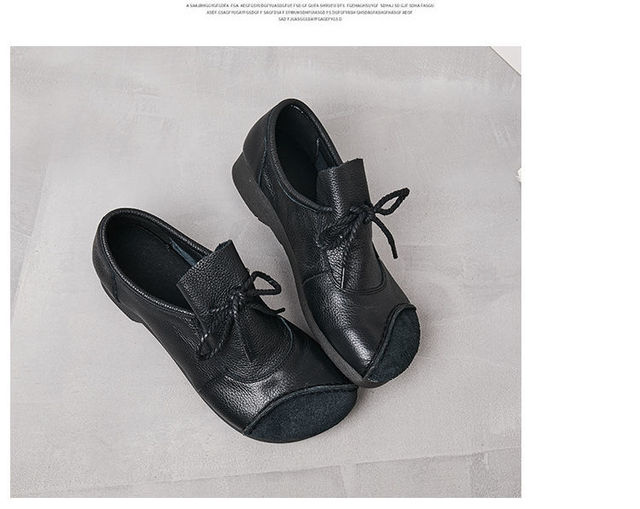 Ręcznie robione miękkie damskie buty ze skóry na niskim obcasie, sznurowane do kostki - Wianko - 19