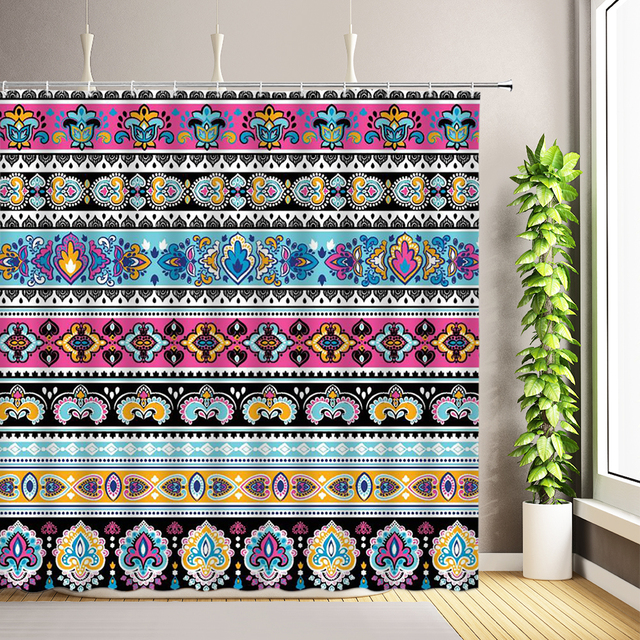 Zasłona prysznicowa Mandala kwiatowy wzór, styl boho, poliester, zestaw dekoracyjny do łazienki, wanna - Wianko - 2