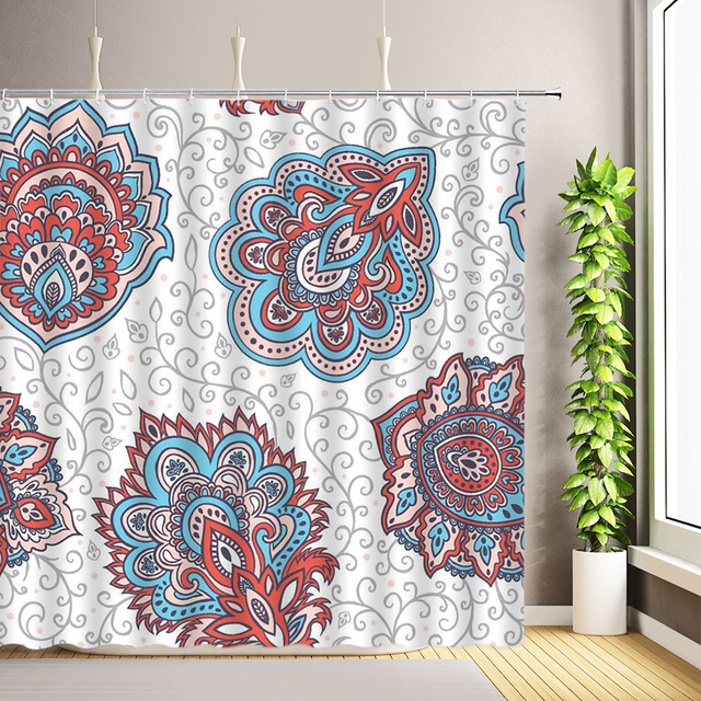 Zasłona prysznicowa Mandala kwiatowy wzór, styl boho, poliester, zestaw dekoracyjny do łazienki, wanna - Wianko - 7